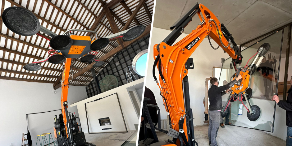 Develon DX20Z-7, ev ortamında cam panel montajı için kullanıldı